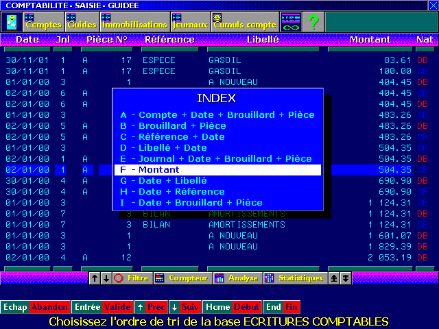 Exemple d'écran du logiciel ICIM Comptabilité pour DOS