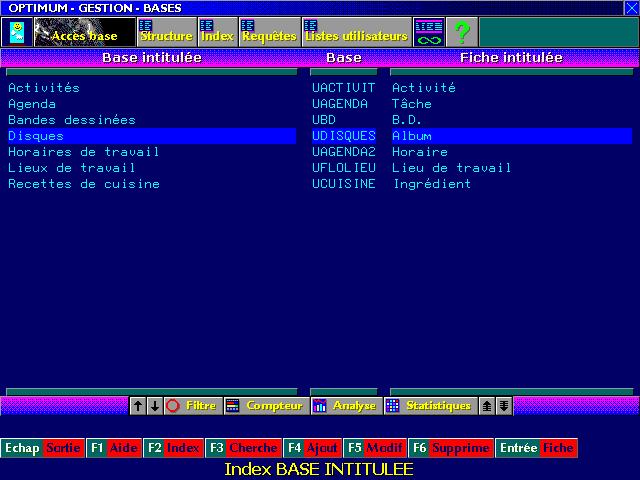 Exemple d'écran du logiciel ICIM Optimum pour DOS