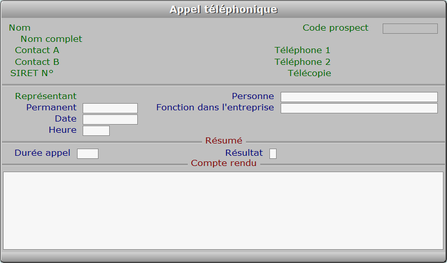 Fiche appel téléphonique - ICIM PROSPECTION