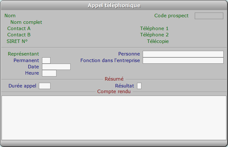 Fiche appel téléphonique - ICIM PROSPECTION