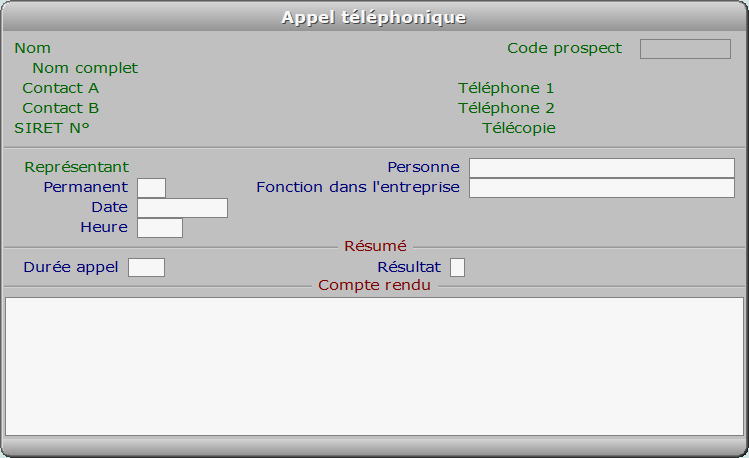 Fiche appel téléphonique - ICIM PROSPECTION
