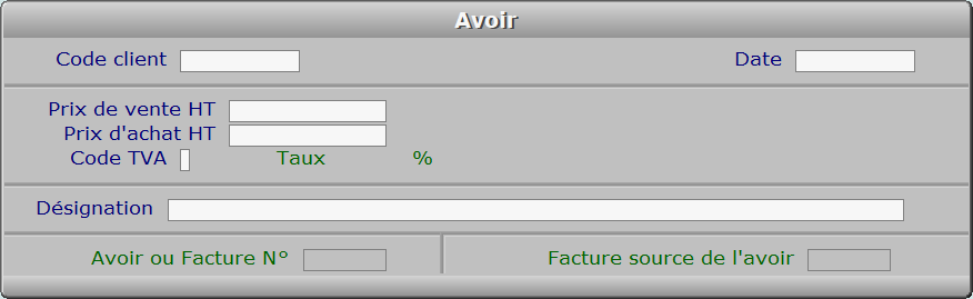 Fiche avoir - ICIM FACTURATION