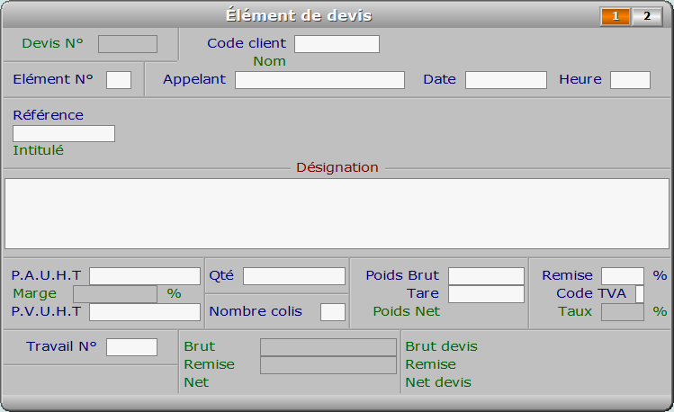 Fiche élément de devis - page 1 - ICIM FACTURATION