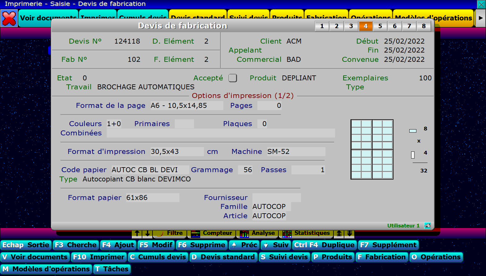 Exemple d'écran du logiciel ICIM Imprimerie pour Windows