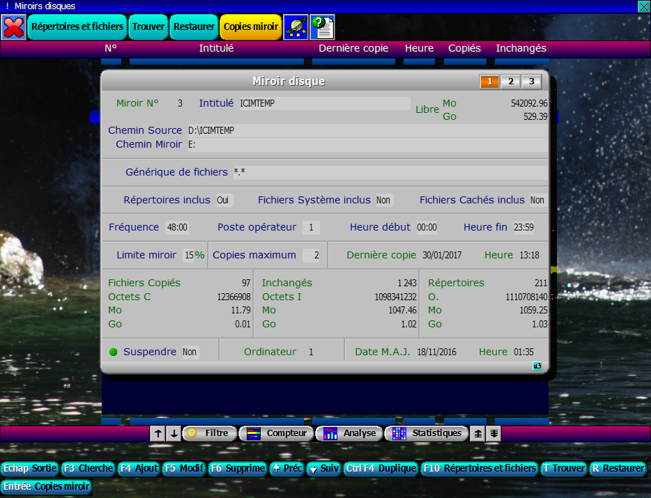 Exemple d'écran du logiciel ICIM Miroirs disques pour Windows