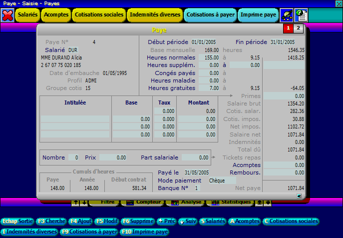 Exemple d'écran du logiciel ICIM Paye pour Windows