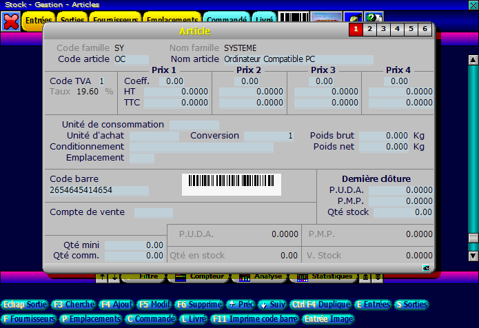 Exemple d'écran du logiciel ICIM Stock pour Windows